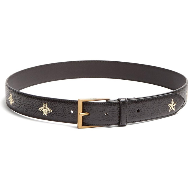 グッチ メンズ ベルト Star and bee-print leather belt Black  11886-62254