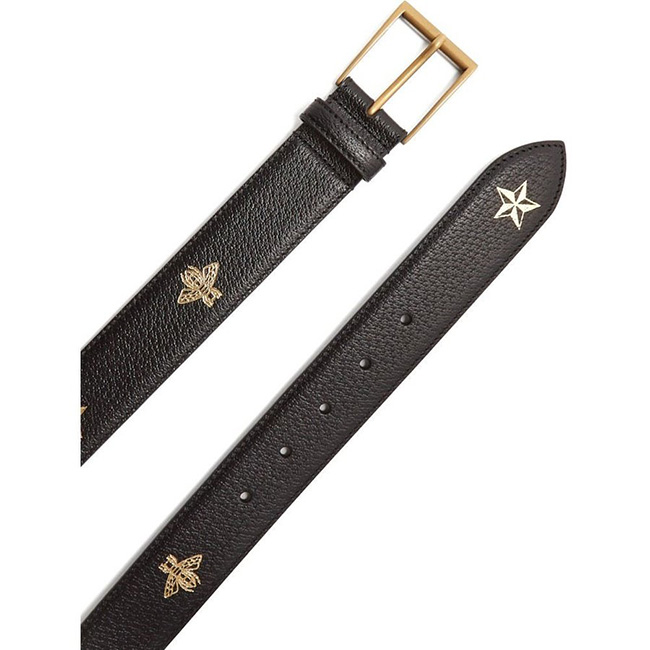 グッチ メンズ ベルト Star and bee-print leather belt Black  11886-62254