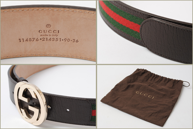 グッチベルト GUCCI インターロッキングGバックル キャンバス グリーン/レッド ブラウン 114876 アウトレット