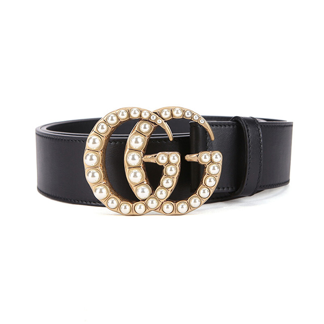 GUCCI パール ダブルG バックル レザー ベルト 453260 DLX1T 9094