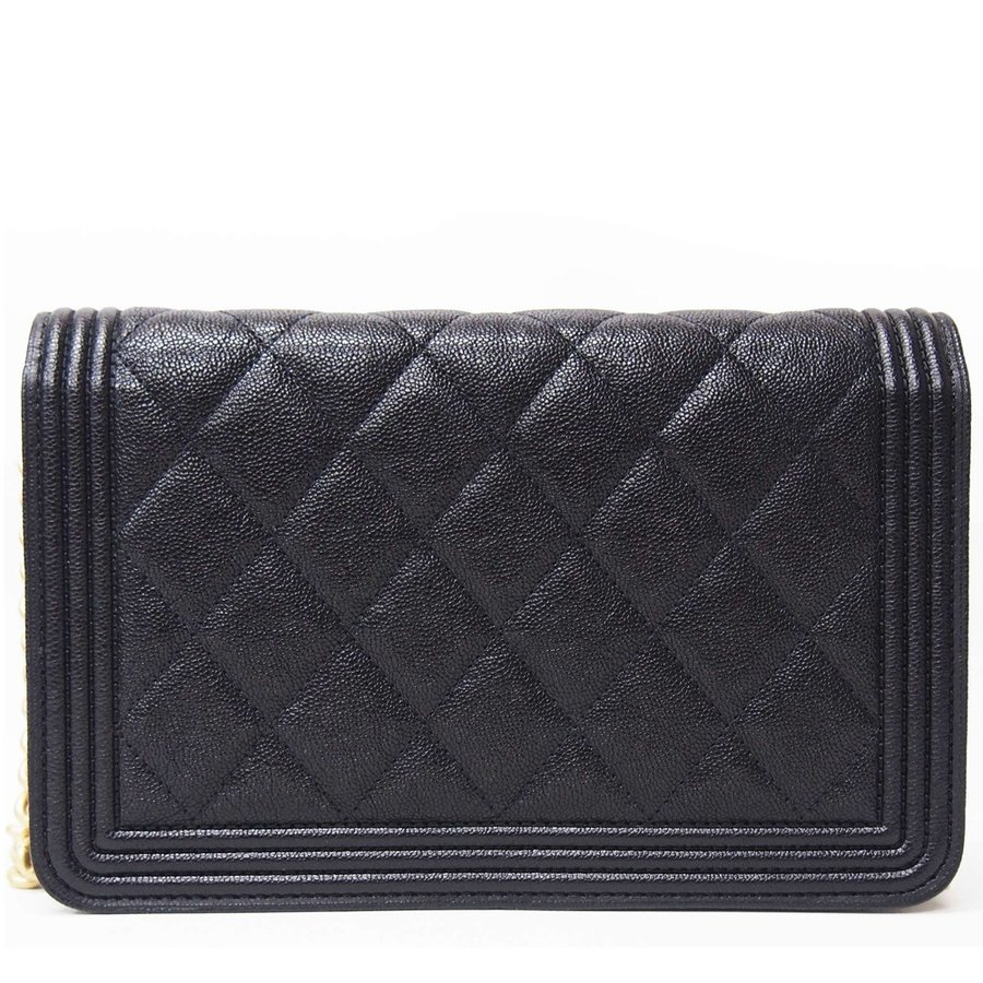 シャネル CHANEL ボーイシャネル チェーン ウォレット 黒 ゴートスキン 型押し ゴールド金具 A81969 Chanel 8031