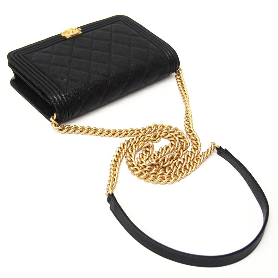 シャネル CHANEL ボーイシャネル チェーン ウォレット 黒 ゴートスキン 型押し ゴールド金具 A81969 Chanel 8031