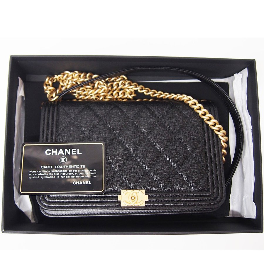 シャネル CHANEL ボーイシャネル チェーン ウォレット 黒 ゴートスキン 型押し ゴールド金具 A81969 Chanel 8031