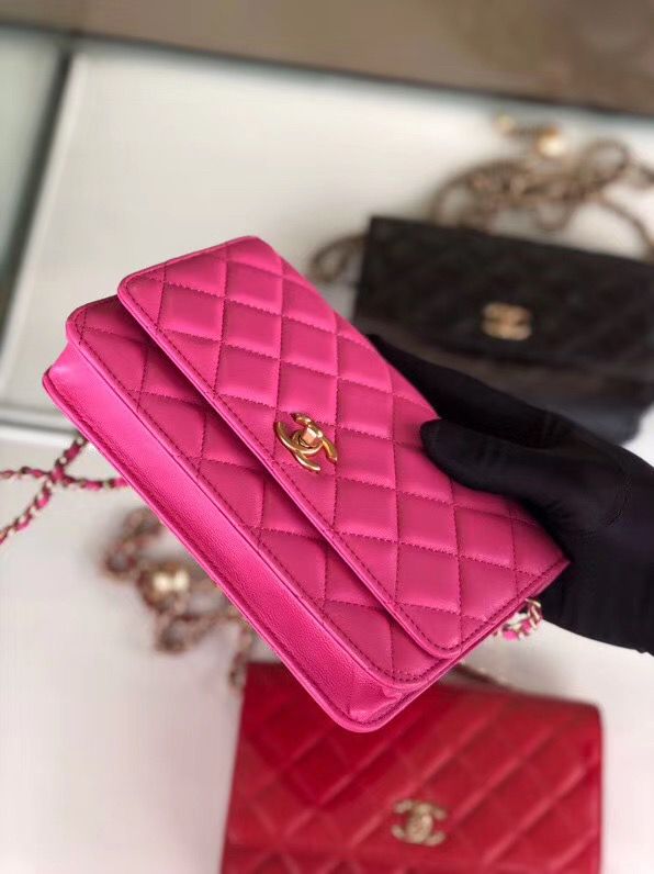 シャネル CHANEL ラムスキン チェーンウォレット ローズレッド AP1450 B02991 94309