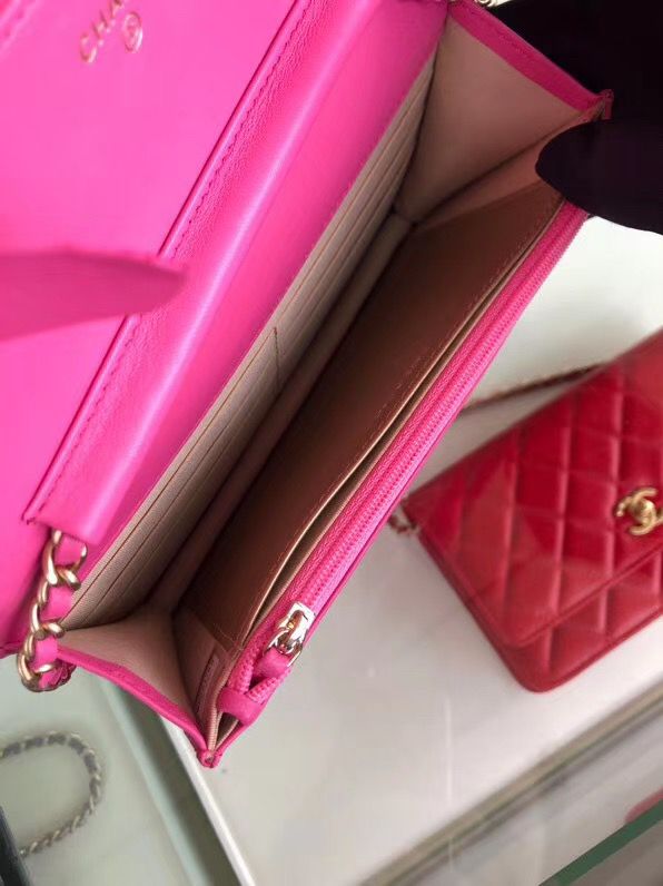シャネル CHANEL ラムスキン チェーンウォレット ローズレッド AP1450 B02991 94309