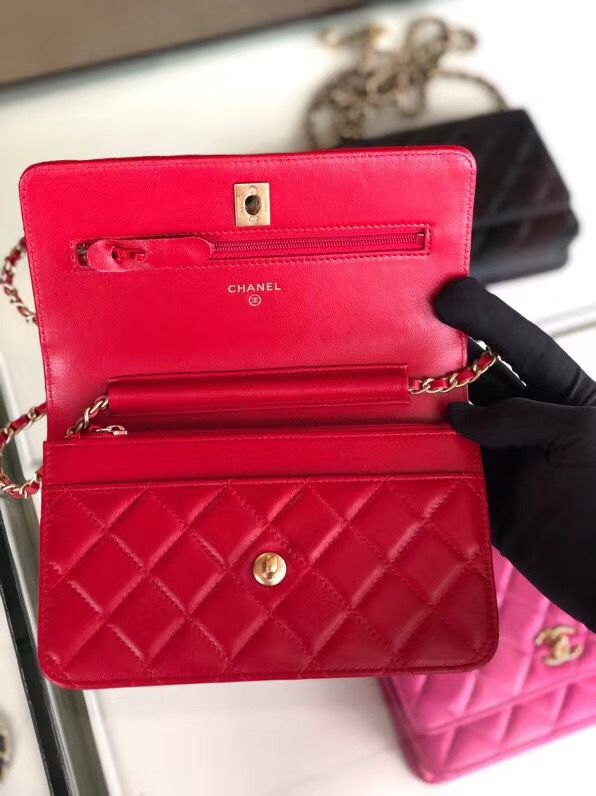 シャネル CHANEL ラムスキン チェーンウォレット 赤 AP1450 B02991 94308