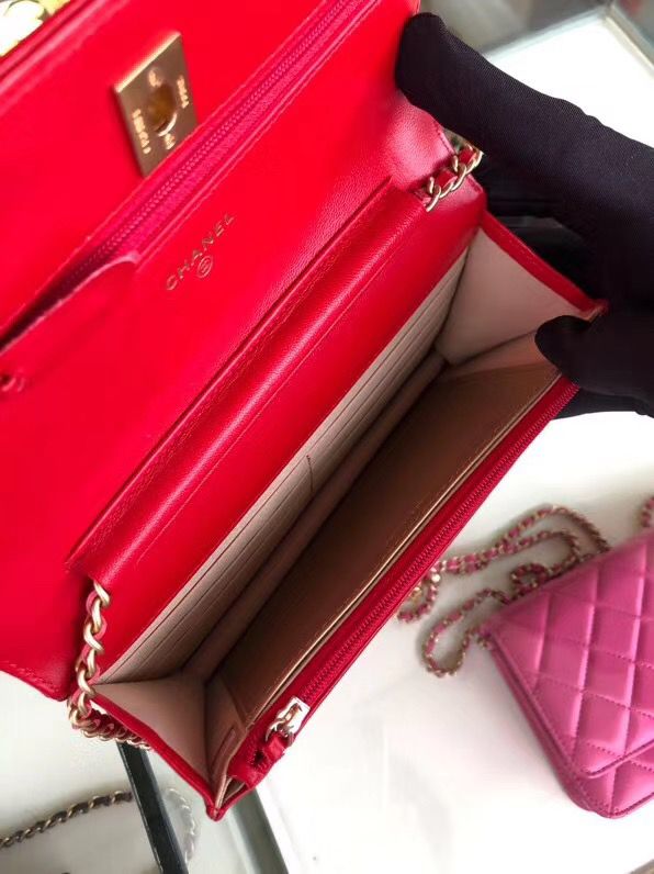 シャネル CHANEL ラムスキン チェーンウォレット 赤 AP1450 B02991 94308