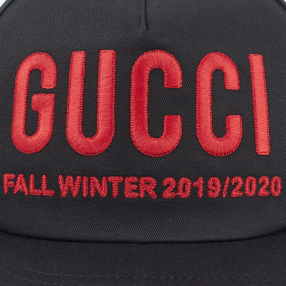 GUCCIグッチ ベースボールキャップ エンブロイダリー 596211 3HI49 1074コットン 帽子 ブラック ロゴ メンズ