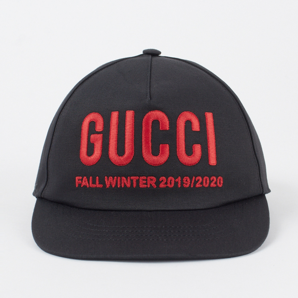 GUCCIグッチ ベースボールキャップ エンブロイダリー 596211 3HI49 1074コットン 帽子 ブラック ロゴ メンズ