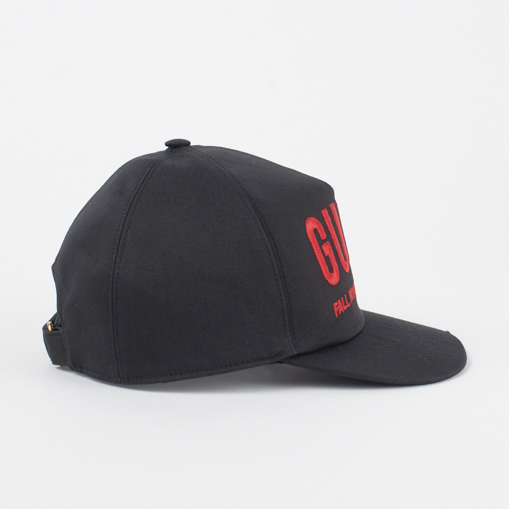 GUCCIグッチ ベースボールキャップ エンブロイダリー 596211 3HI49 1074コットン 帽子 ブラック ロゴ メンズ
