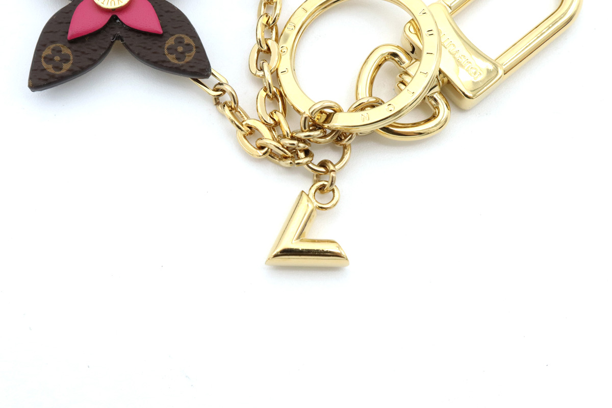 ルイ・ヴィトン LOUIS VUITTON ポルトクレ ブルーミング フラワー キーホルダー PVC レザー ブラウン ピンクパープル M63084