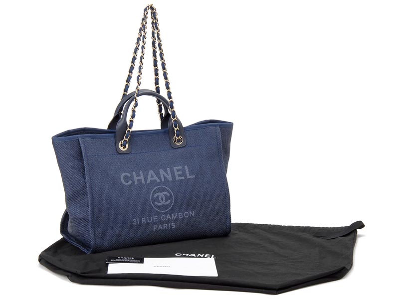 シャネル CHANEL トートバッグ A66941-Y84117-5B749 チェーンショルダー キャンバストート ネイビー
