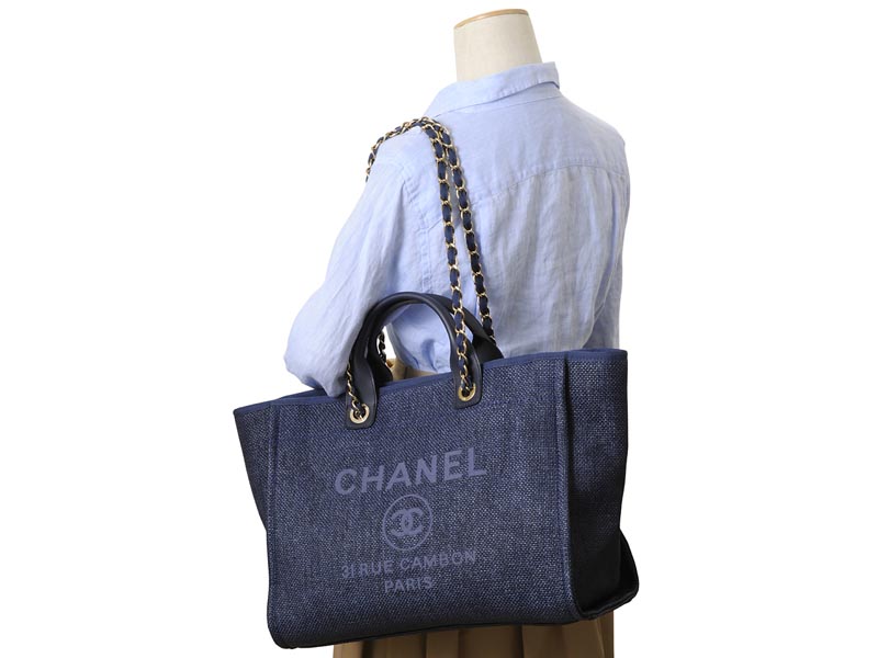 シャネル CHANEL トートバッグ A66941-Y84117-5B749 チェーンショルダー キャンバストート ネイビー