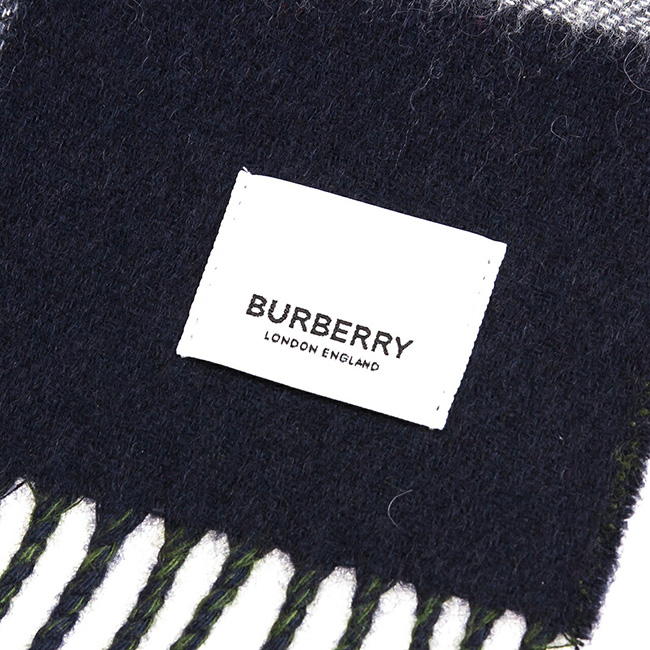 バーバリー BURBERRY リバーシブル カシミアマフラー （カシミヤ） ネイビー×カッパーグリーン 80350001