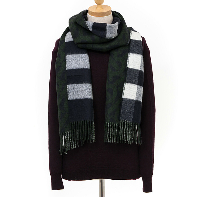 バーバリー BURBERRY リバーシブル カシミアマフラー （カシミヤ） ネイビー×カッパーグリーン 80350001