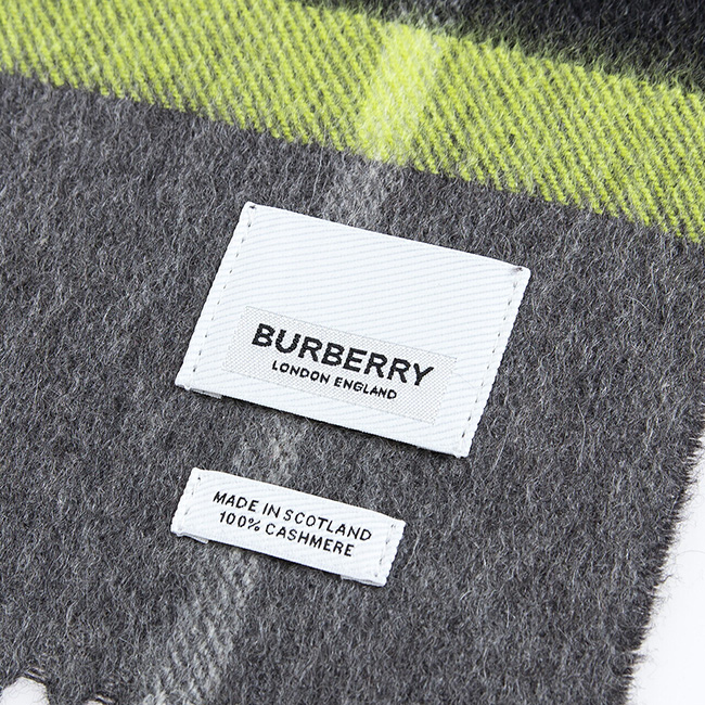バーバリー BURBERRY カシミアマフラー （カシミヤ） チャコール×イエロー（ジャイアントチェック柄）80339081