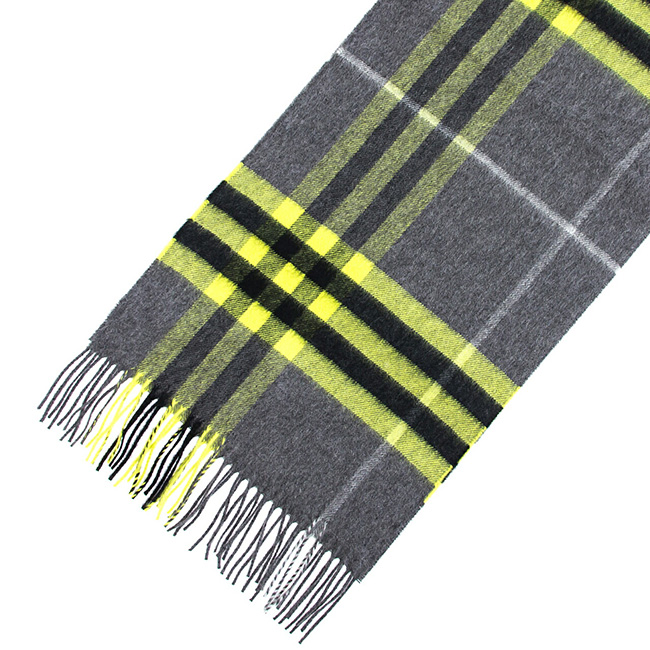 バーバリー BURBERRY カシミアマフラー （カシミヤ） チャコール×イエロー（ジャイアントチェック柄）80339081