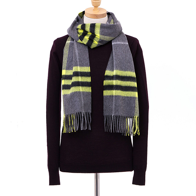 バーバリー BURBERRY カシミアマフラー （カシミヤ） チャコール×イエロー（ジャイアントチェック柄）80339081