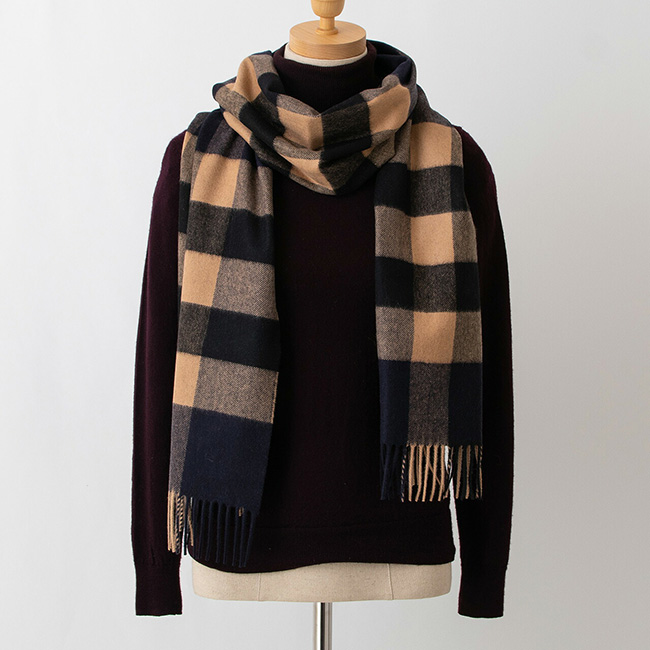 バーバリー BURBERRY カシミアマフラー （カシミヤ） インディゴブルー×ブラック×キャメル（チェック柄）80223491
