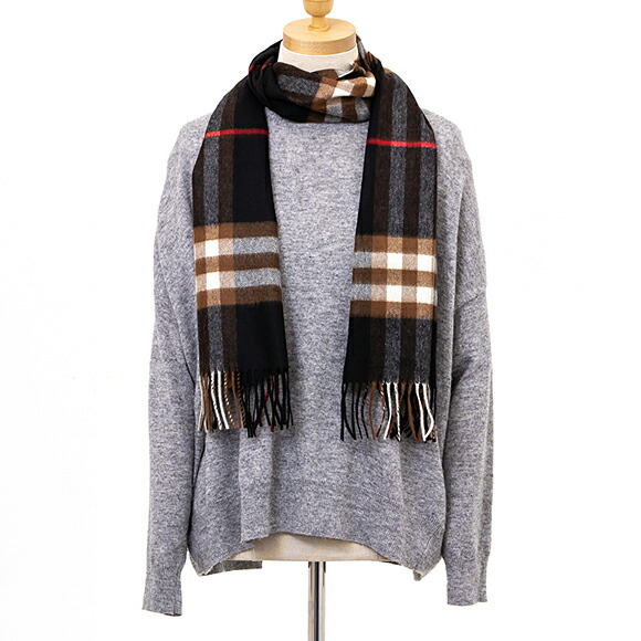 バーバリー BURBERRY カシミアマフラー （カシミヤ） ブラック×ブラウン（ジャイアントチェック柄）80164081