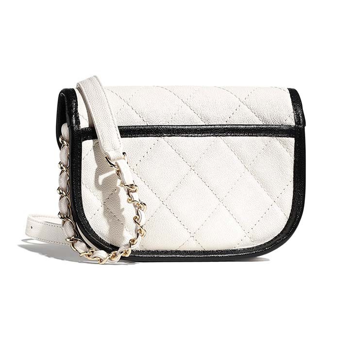 CHANEL ミニ メッセンジャー ショルダーバッグ グレインド カーフスキン ホワイト AS2465 B05440 C0200