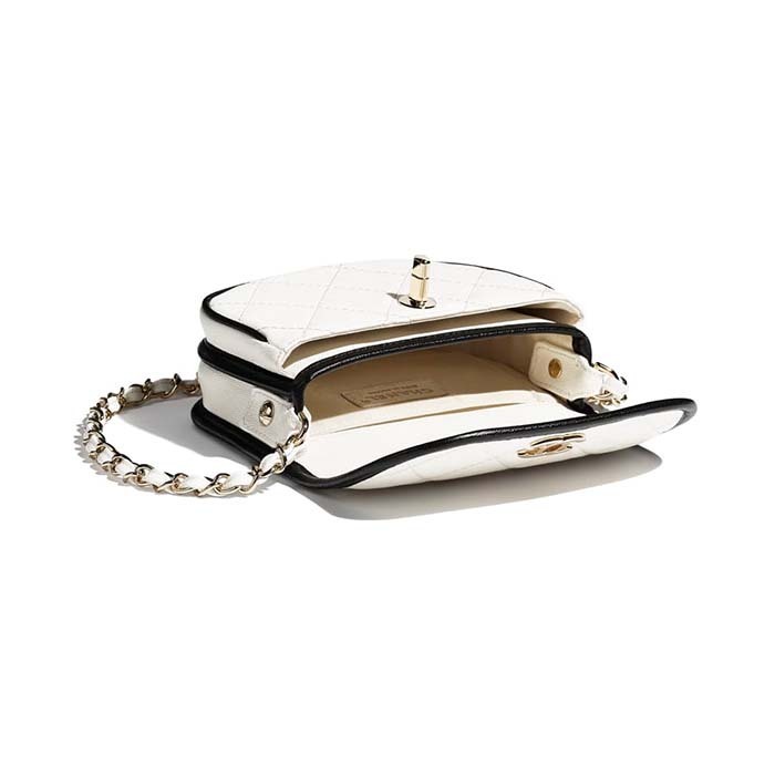 CHANEL ミニ メッセンジャー ショルダーバッグ グレインド カーフスキン ホワイト AS2465 B05440 C0200