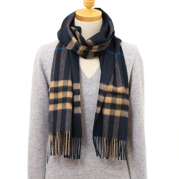 バーバリー BURBERRY カシミアマフラー （カシミヤ） インディゴ×キャメルチェック 80223461