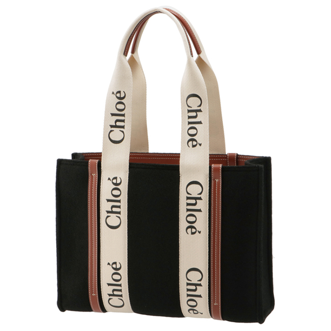 クロエ CHLOE トートバッグ WOODY LOGO ミディアム リボン付き リサイクルフェルト ブラック系 CHC22SS383 G64 001