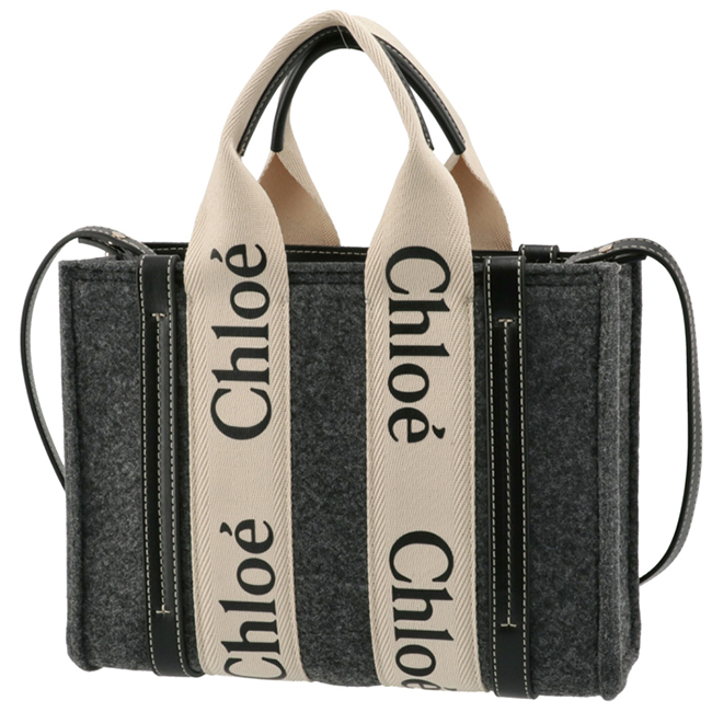 クロエ CHLOE ショルダーバッグ WOODY LOGO スモール リボン付き リサイクルフェルト グレー系 CHC21WS397 F37 053