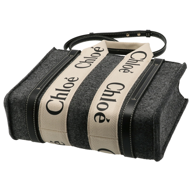 クロエ CHLOE ショルダーバッグ WOODY LOGO スモール リボン付き リサイクルフェルト グレー系 CHC21WS397 F37 053