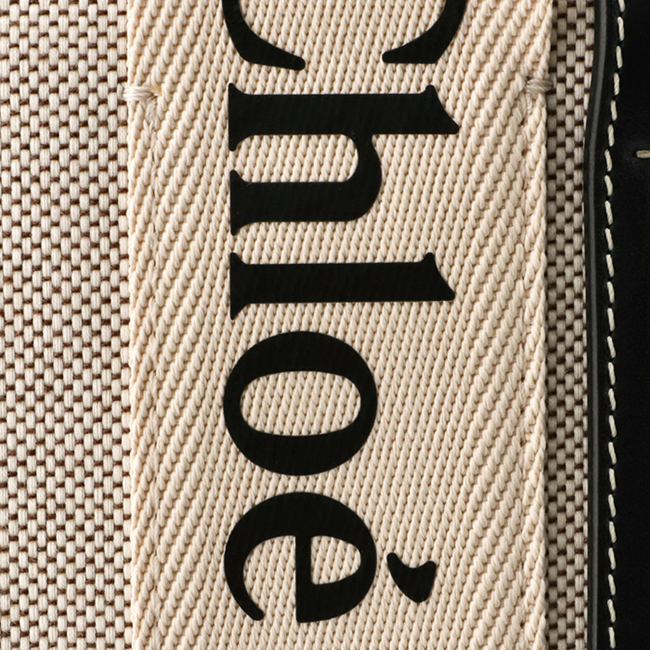 クロエ CHLOE ショルダーバッグ WOODY LOGO スモール リボン付き コットンキャンバスバッグ ホワイト×ネイビー CHC21WS397 E66 91J