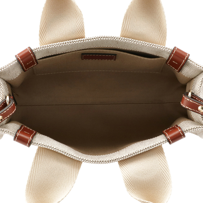 クロエ CHLOE ショルダーバッグ WOODY LOGO スモール リボン付き コットンキャンバスバッグ ホワイト×ブラウン CHC21WS397 E66 90U