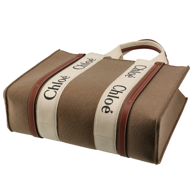 クロエ CHLOE トートバッグ WOODY LOGO ミディアム リボン付き リサイクルフェルト ブラウン系 CHC21WS383 F37 26E