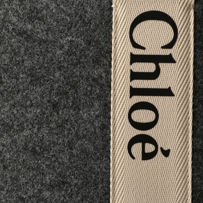 クロエ CHLOE トートバッグ WOODY LOGO ミディアム リボン付き リサイクルフェルト グレー系 CHC21WS383 F37 053