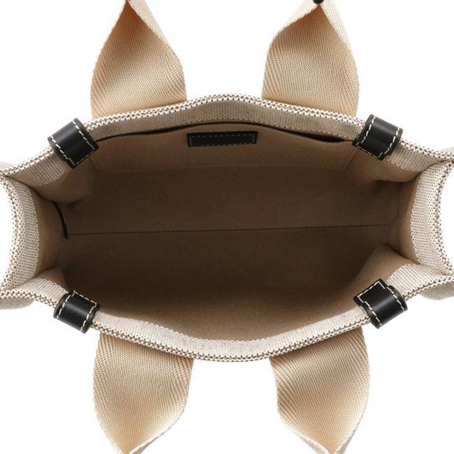 クロエ CHLOE WOODY LOGO スモール リボン付き コットンキャンバスバッグ ホワイト×ネイビー CHC21US385 E66 91J