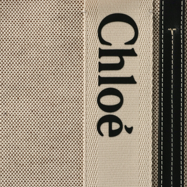 クロエ CHLOE トートバッグ WOODY LOGO ミディアム リボン付き コットンキャンバスバッグ ホワイト×ネイビー CHC21US383 E66 91J