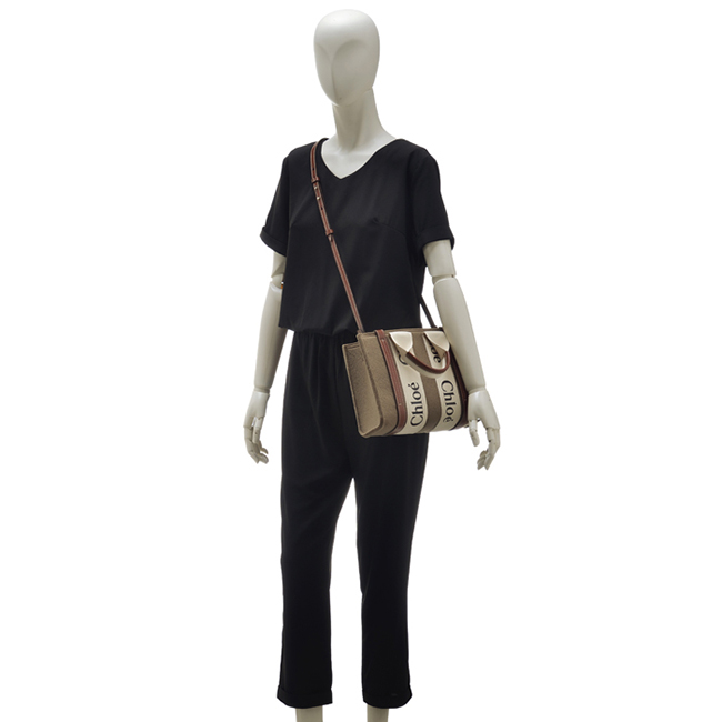 クロエ CHLOE ショルダーバッグ WOODY LOGO スモール リボン付き リサイクルフェルト ブラウン系 CHC21WS397 F37 26E