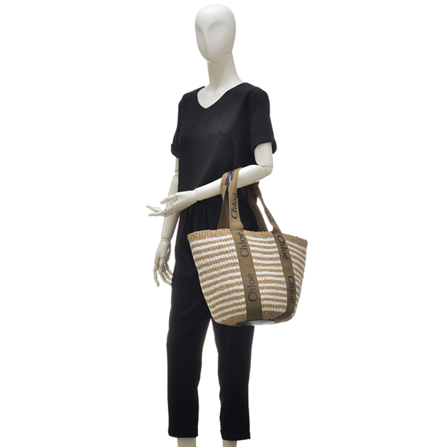 クロエ CHLOE トートバッグ WOODY LOGO ラージ バスケット リボン付き かごバッグ ブラウン系 CHC21US380 E65 20F