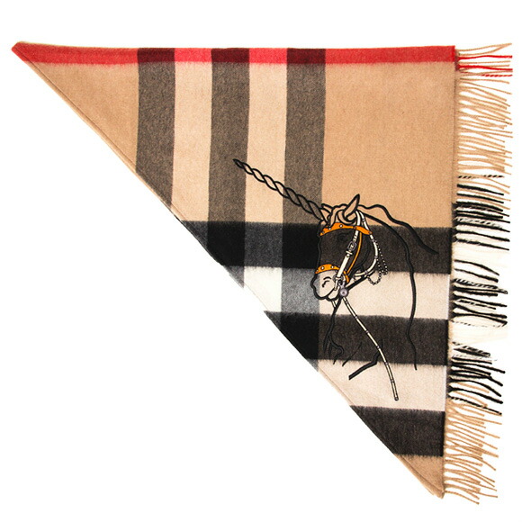 バーバリー BURBERRY カシミア（カシミヤ）バンダナストール キャメルチェック 80244821