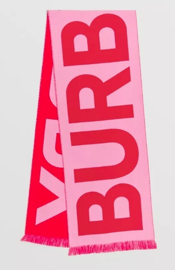 バーバリー Burberry ロゴ ウール ジャカードスカーフ マフラー ピンク／レッド 80457901