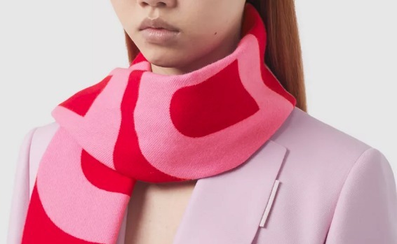 バーバリー Burberry ロゴ ウール ジャカードスカーフ マフラー ピンク／レッド 80457901